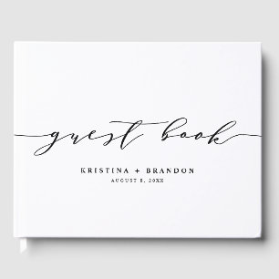 Black Modern Minimalistisch Script Foto Wedding Gästebuch