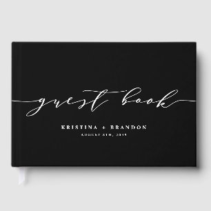 Black Modern Minimalistisch Script Foto Wedding Gästebuch