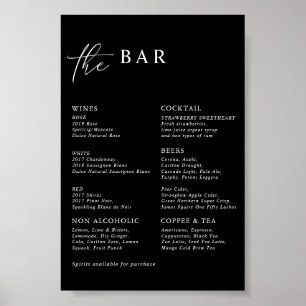 Black Modern Minimalistisch Wedding Bar Menu Poster