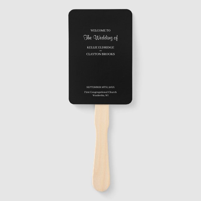 Black Modern Minimalistisch Wedding Program Handfa Fächer (Vorderseite)