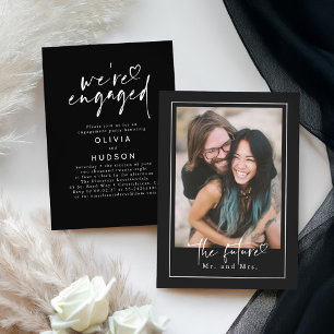 Black Modern Minimalistische Engagement Party Foto Einladung