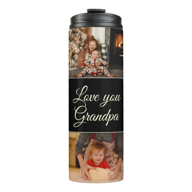 Black Modern Monogram Foto Liebe You Opa Thermosbecher (Vorderseite)