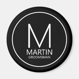Black Modern Personalisiert Monogram&Name Trauzeug Magnet
