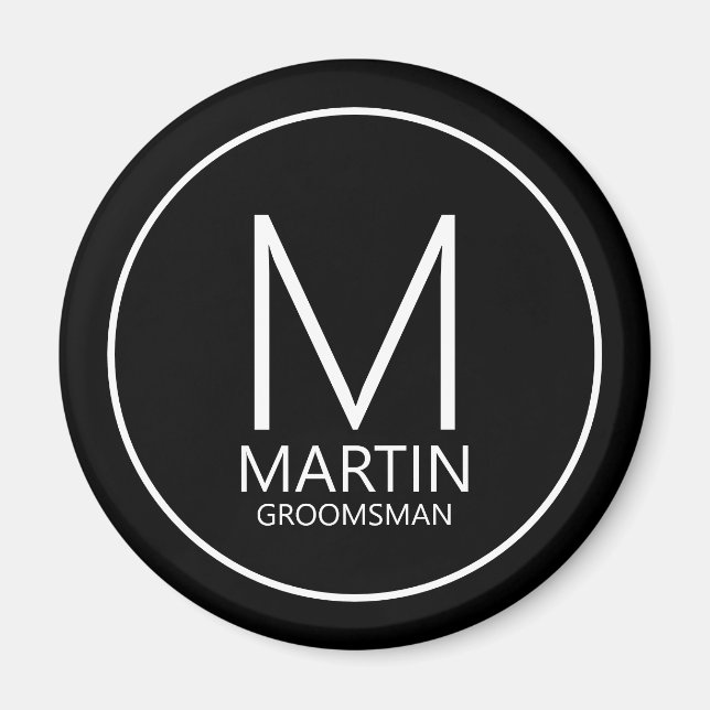 Black Modern Personalisiert Monogram&Name Trauzeug Magnet (Vorne)