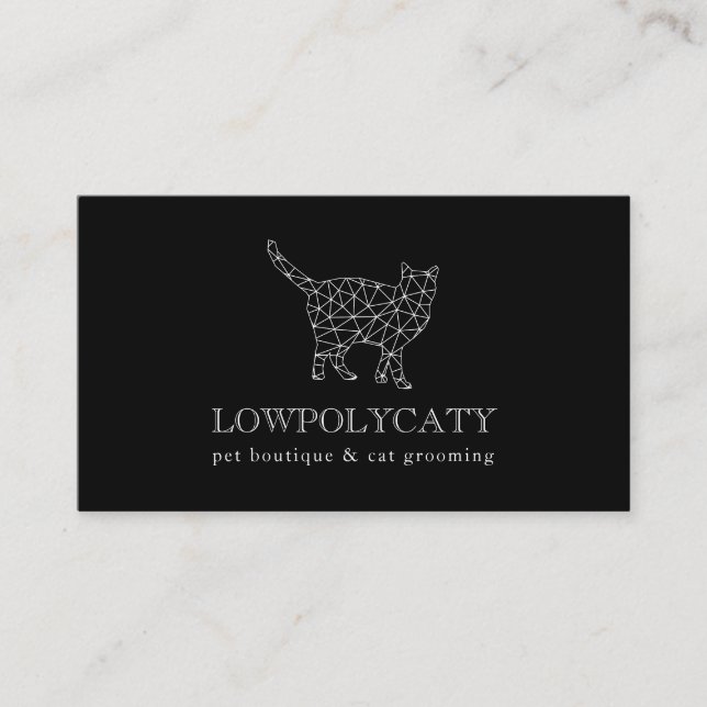 Black Modern Polygonal Cat Visitenkarte (Vorderseite)