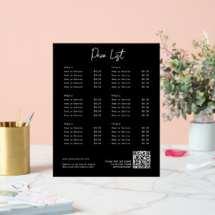 Black Modern Price List Menü QR Code Social Media Acrylschild