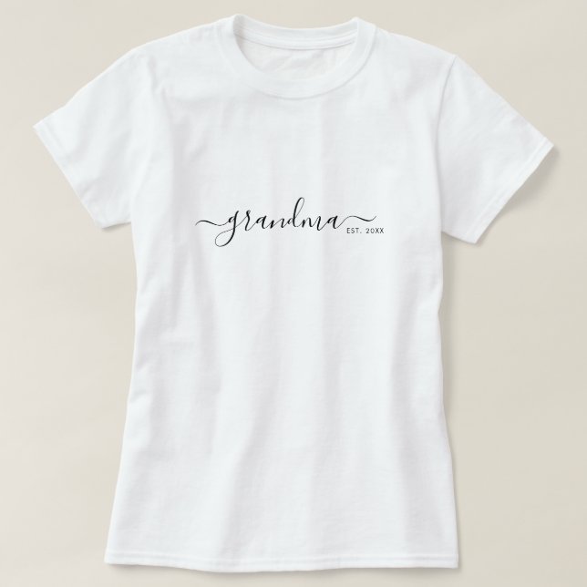 Black Modern Script Established Grandma T-Shirt (Design vorne)