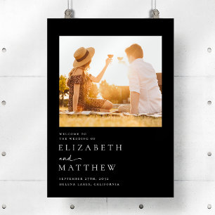 Black Modern Script Foto Wedding Willkommenszeiche Poster