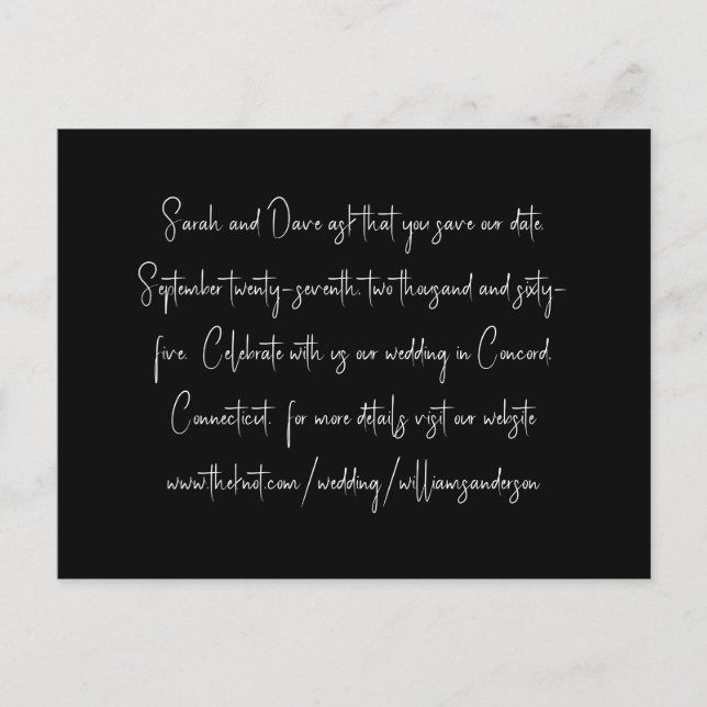Black Modern Script text only Save our Date II Postkarte (Vorderseite)