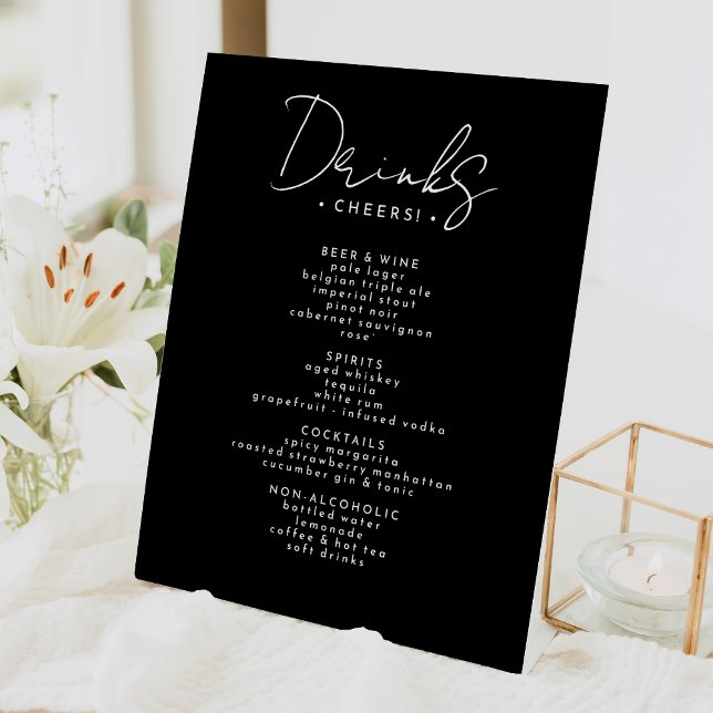 Black Modern Script Wedding Drinks Menu Sockelschild (Von Creator hochgeladen)