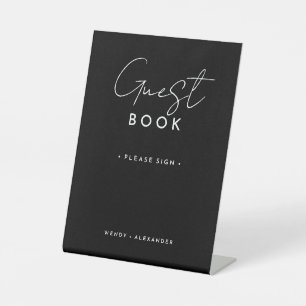 Black Modern Script Wedding Guest Book Sign Sockelschild
