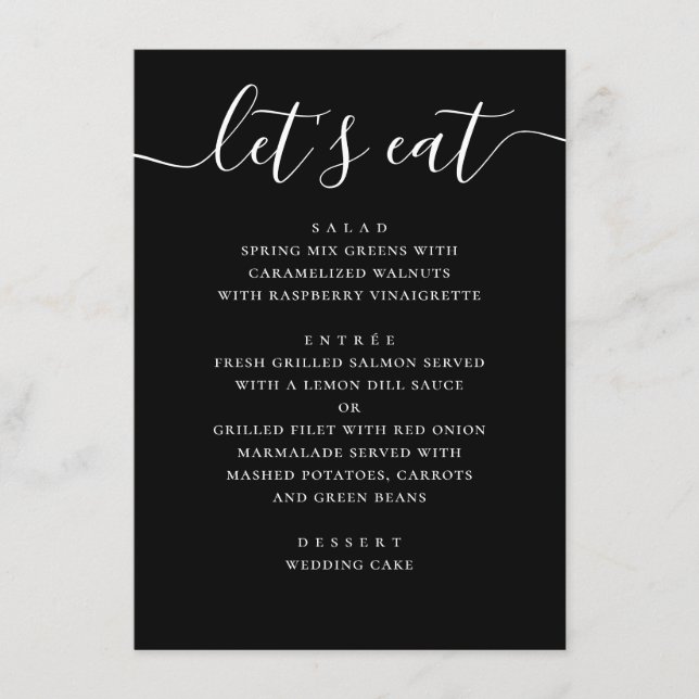 Black Modern Script Wedding | Minimalist Casual Menükarte (Vorderseite)