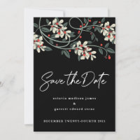 Black Modern Script White Florals Winter