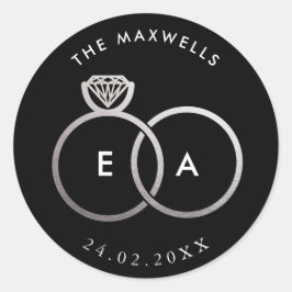 Black Modern Silver Rings Custom Wedding Sticker