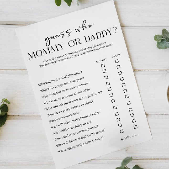 Black Modern Simple Baby Shower Mom Dad Game Flyer (Von Creator hochgeladen)