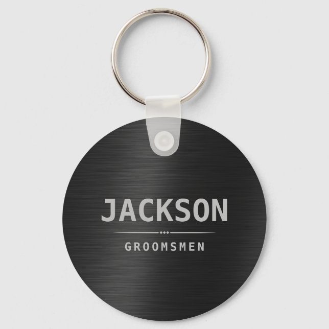 Black Modern Simple Name Personalized Groomsmen  Schlüsselanhänger (Vorderseite)