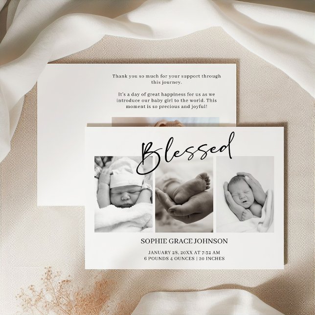 Black Modern Simple Script Baby Announcement Einladung (Von Creator hochgeladen)