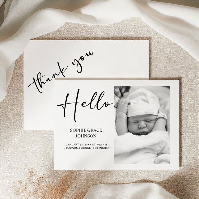 Black Modern Simple Script Baby Announcement Einladung (Von Creator hochgeladen)