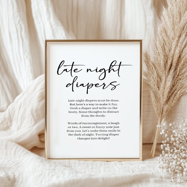 Black Modern Simple Script Baby Late Night Diaper Poster (Von Creator hochgeladen)