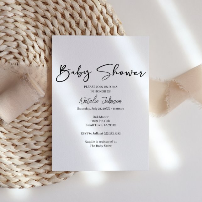 Black Modern Simple Script Baby Shower Invitation Einladung (Von Creator hochgeladen)
