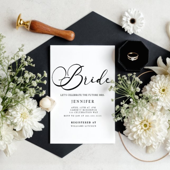Black Modern Simple Script Brautparty Einladung (Von Creator hochgeladen)