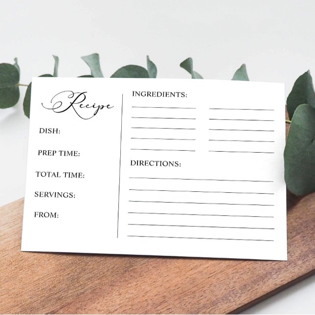 Black Modern Simple Script Bridal Rezept Card Mitteilungskarte (Von Creator hochgeladen)