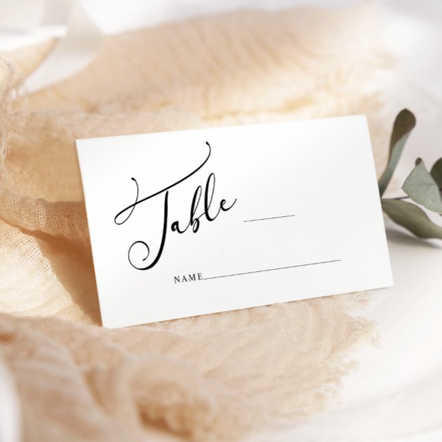 Black Modern Simple Script Wedding Escort Card Platzkarte (Von Creator hochgeladen)