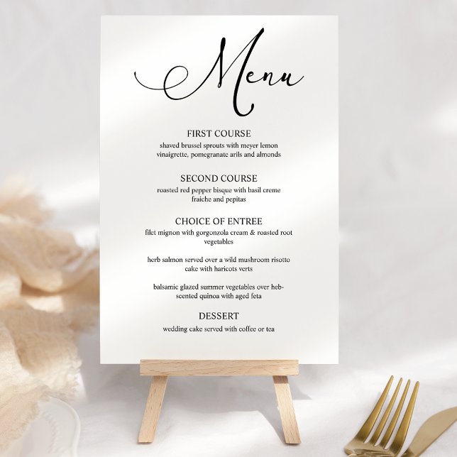 Black Modern Simple Script Wedding Menu Menükarte (Von Creator hochgeladen)