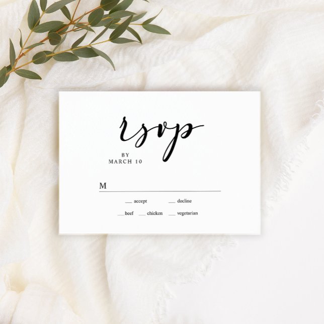 Black Modern Simple Script Wedding RSVP Card Karte (Von Creator hochgeladen)