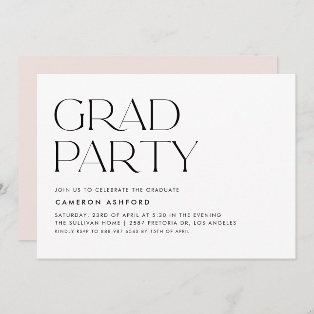 Black Modern Typografy Graduation Party Einladung (Vorne/Hinten)