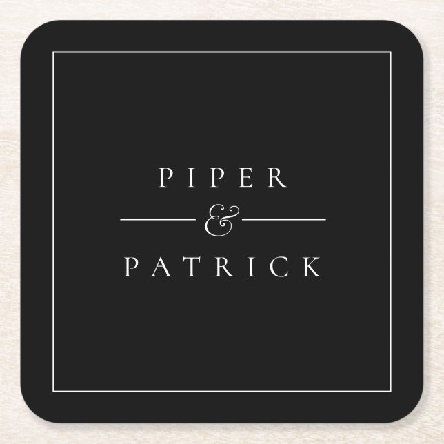 Black Modern Wedding Couple Names Rechteckiger Pappuntersetzer (Vorderseite)