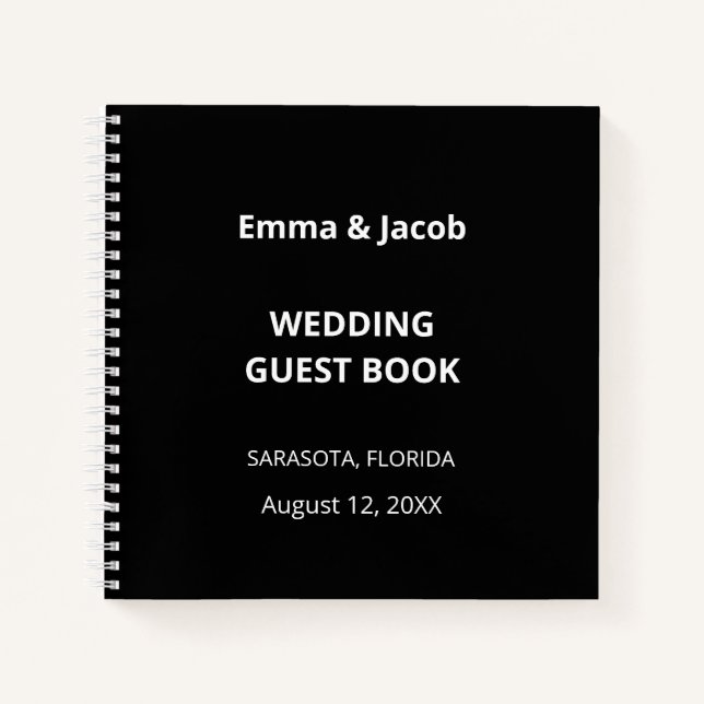 Black Modern Wedding Guest Book Notizbuch (Vorderseite)