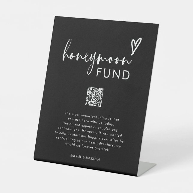 Black Modern Wünschwell Honeymoon Fund signalisier Sockelschild (Vorderseite)