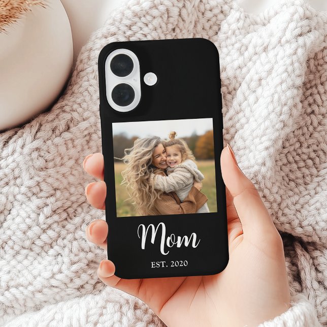 Black Mom Established Script Text and Photo Case-Mate iPhone Hülle (Mom established photo with elegant script - fully personalizable for a thoughtful gift 
)