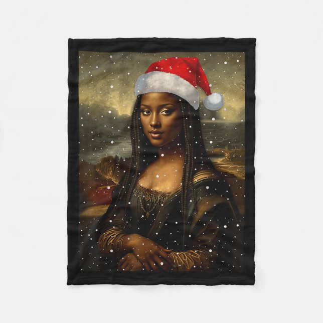 Black Mona Lisa African American Christmas Santa H Fleecedecke (Vorderseite)