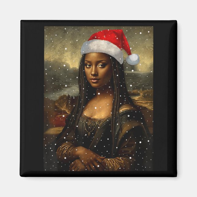 Black Mona Lisa African American Christmas Santa H Magnet (Vorne)