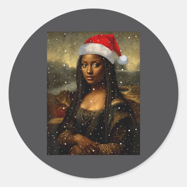 Black Mona Lisa African American Christmas Santa H Runder Aufkleber (Vorderseite)
