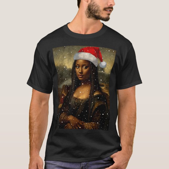 Black Mona Lisa African American Christmas Santa H T-Shirt (Vorderseite)