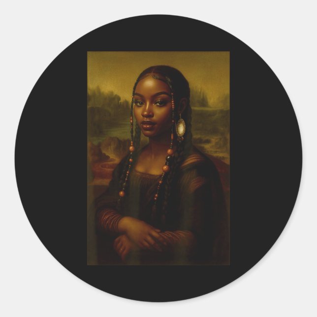 Black Mona Lisa Afro African American Melanin Blac Runder Aufkleber (Vorderseite)