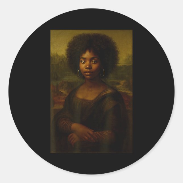 Black Mona Lisa Afro African American Melanin Blac Runder Aufkleber (Vorderseite)