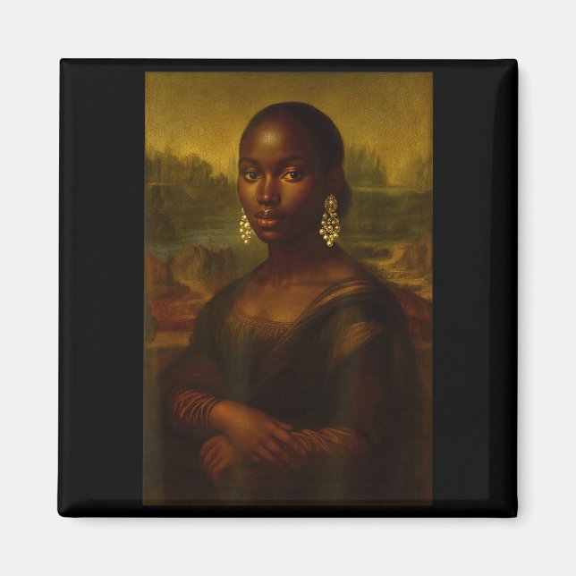 Black Mona Lisa Afro African Melanin Black History Magnet (Vorne)