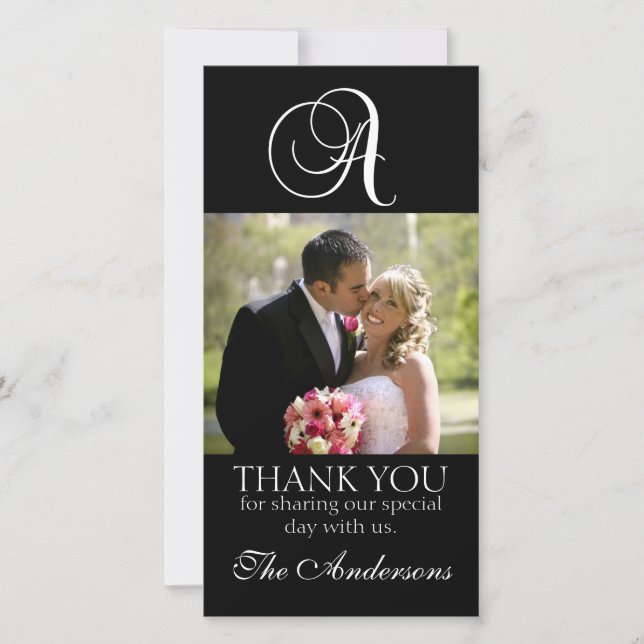 Black Monogram A Wedding Danke Foto Card (Vorderseite)