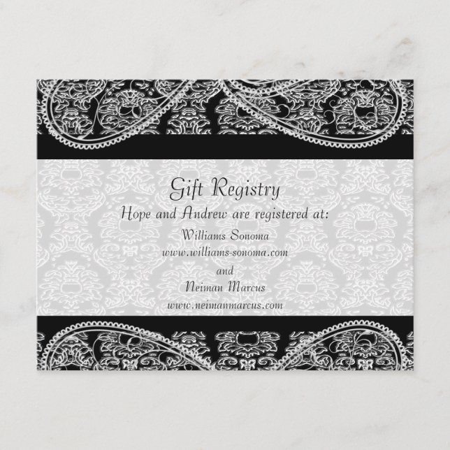 Black Monogram Damask Gift Registry Wedding Begleitkarte (Vorderseite)