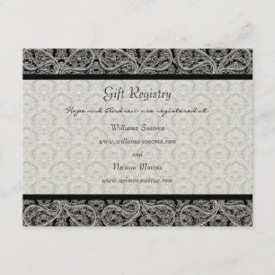 Black Monogram Damask Gift Registry Wedding Begleitkarte