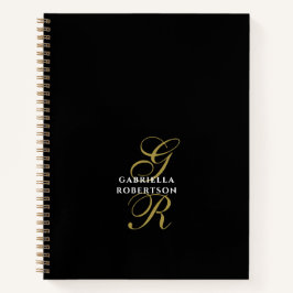 Black Monogram Gold Initials White Name Elegant  Notizbuch