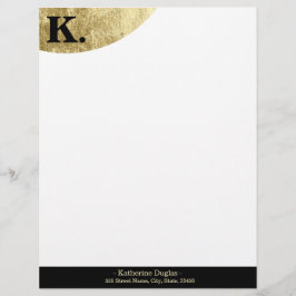  Black Monogram Initial on Gold Foil Luxury Briefbogen