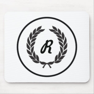 Black Monogram Laurel Wreath Mousepad