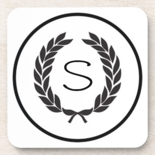 Black Monogram Laurel Wreath Untersetzer