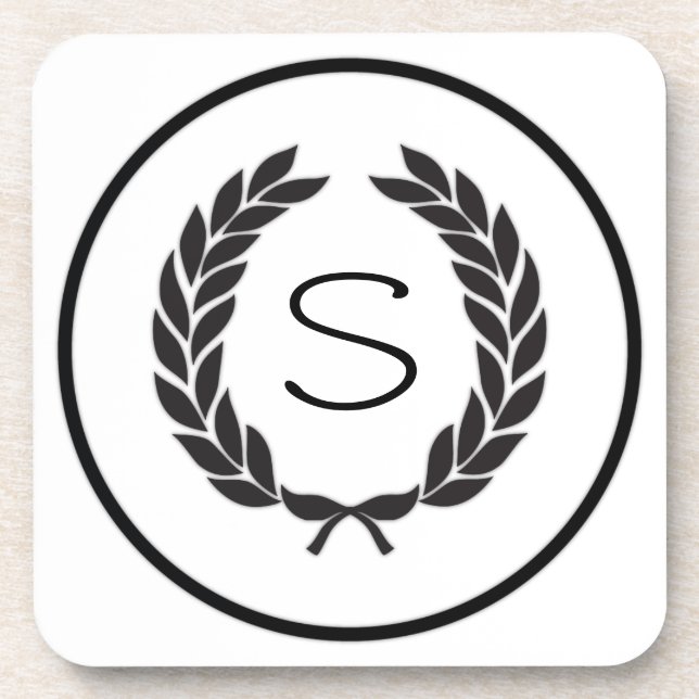 Black Monogram Laurel Wreath Untersetzer (Vorderseite)