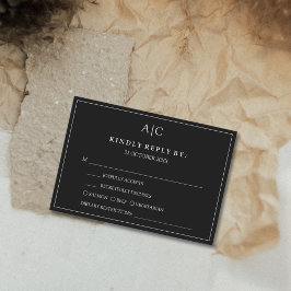 Black Monogram Meal Choice Wedding RSVP Card